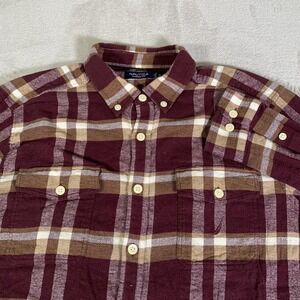 Nautica Shirt Mens XL Red Plaid GI Flannel Long Sleeve Button Down Cotton Casual